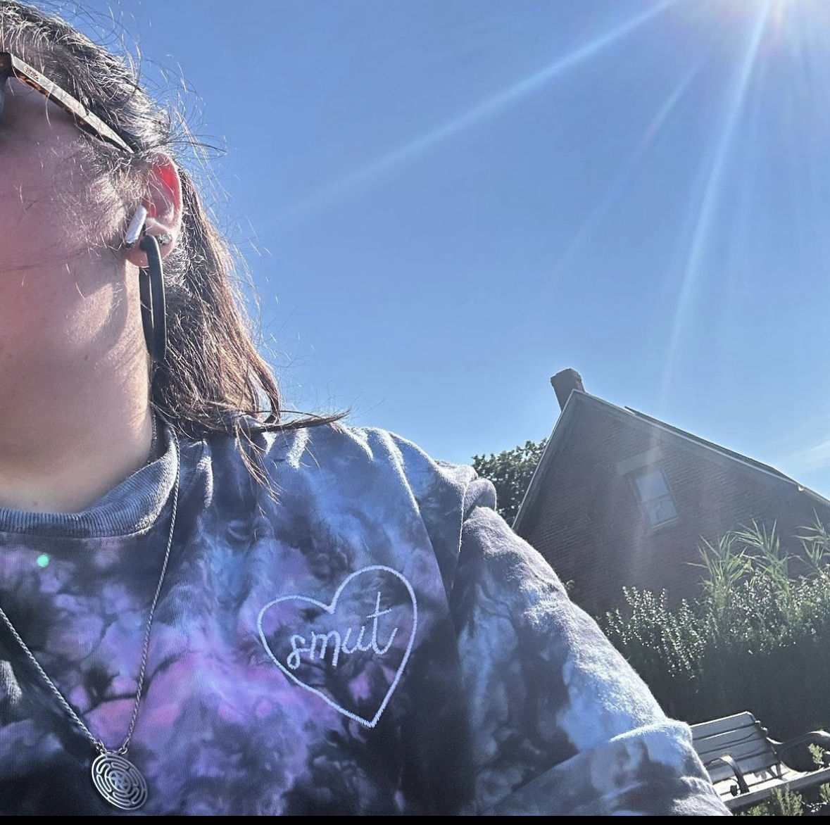 Customer photo review of smut heart embroidered oversized tie-dye t-shirt