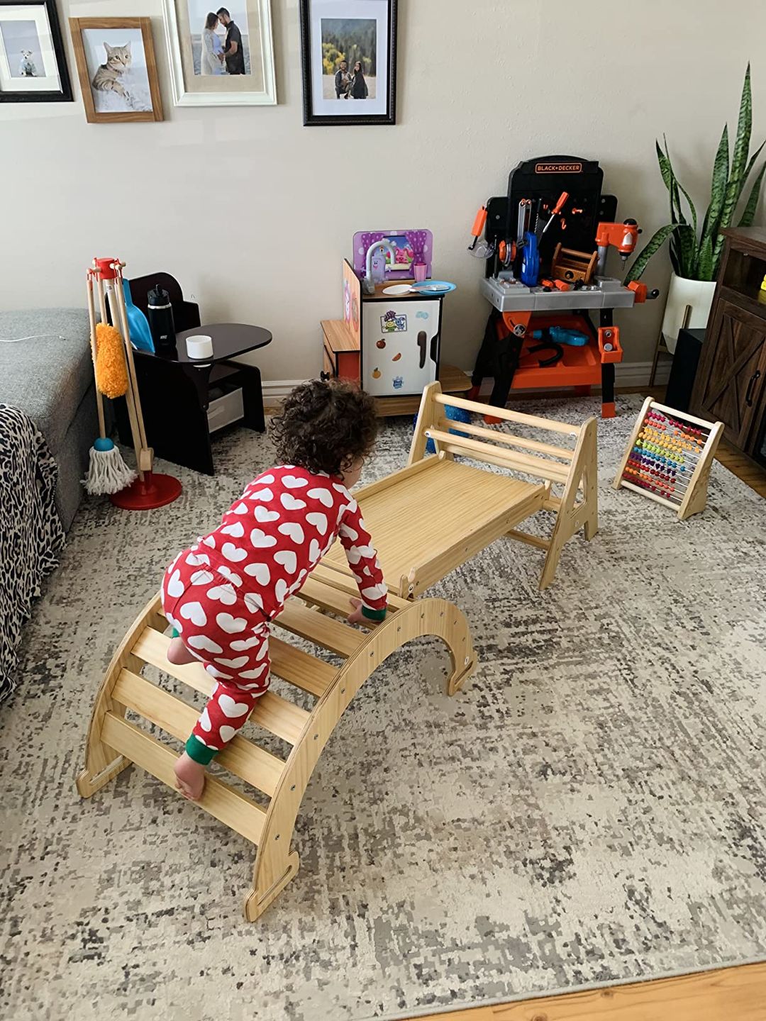 Customer photo review of Maple - Wood Small Triangle Climbing Set with Ladder Slide and Rocker