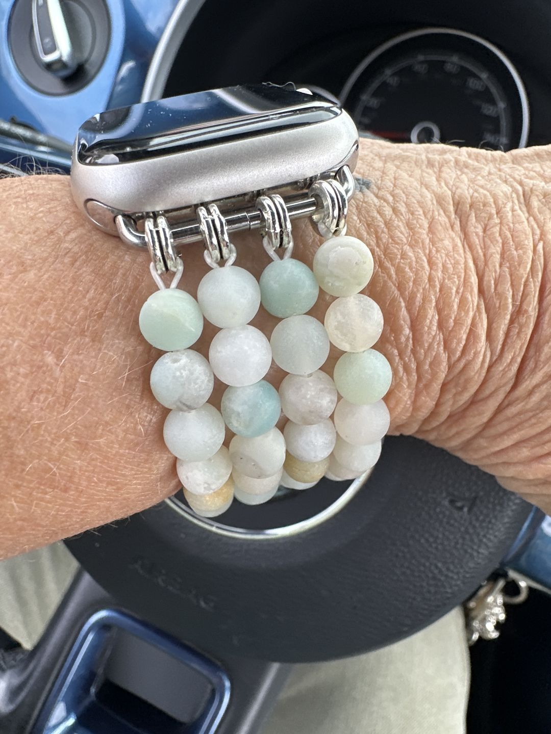Customer photo review of Amazonite Jasper Stretch Apple Watch Strap