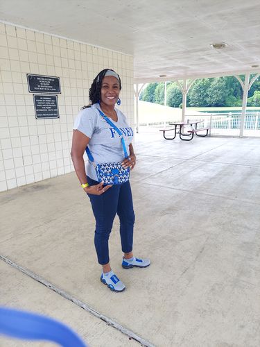 Sandra K. review of Blue and White Fabric Crossbody image 1 out of 1