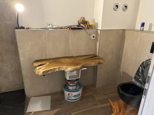 Customer photo review of Waschtischplatte aus Teak DAGON 100 x 55 cm