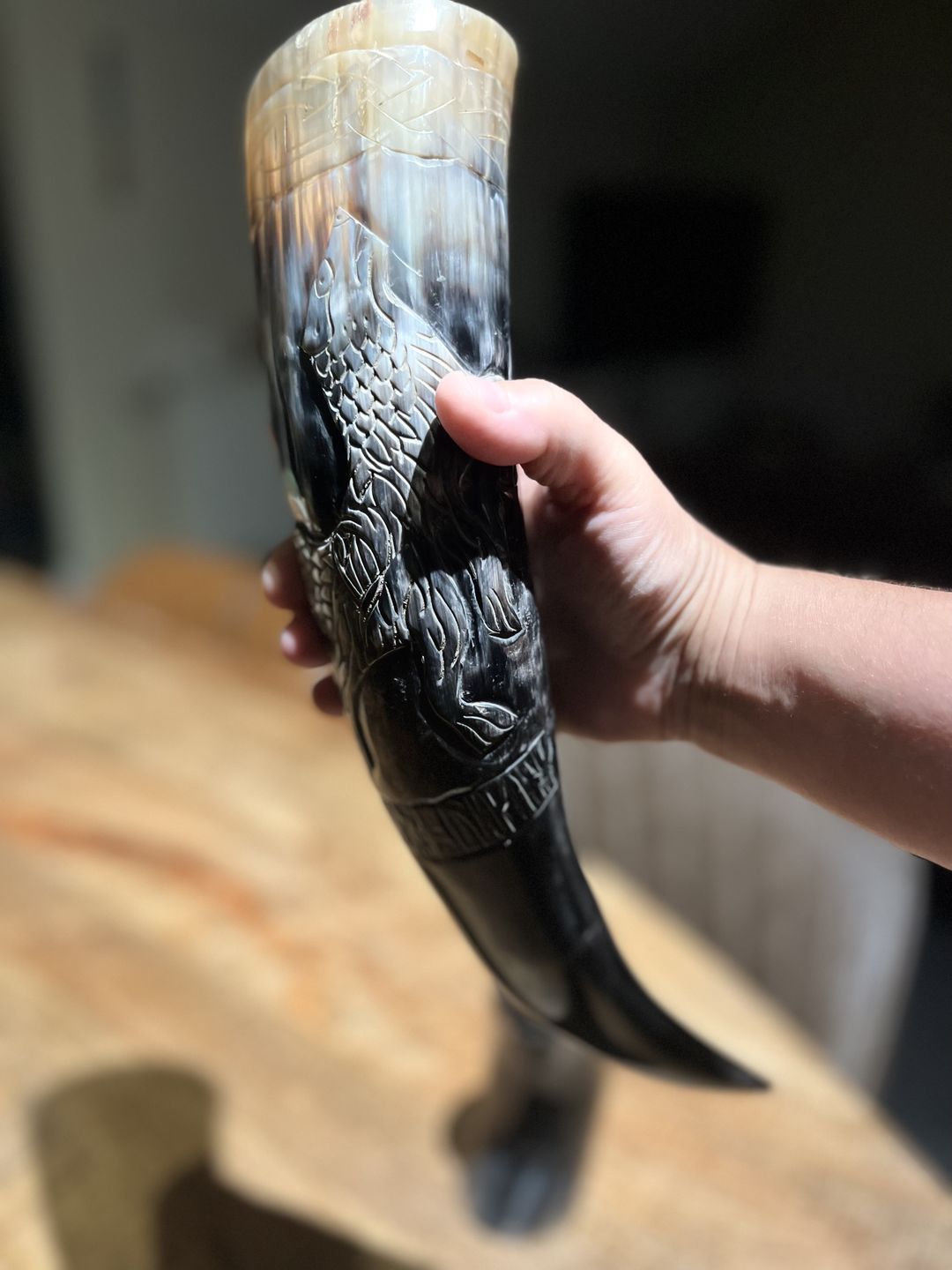 Customer photo review of Howling Fenrir Wolf Drinking Horn.