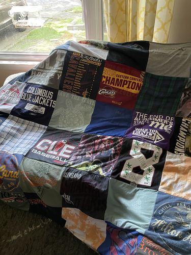 T-shirt quilt featuring cleveland indians, columbus blue jackets by Melissa from OH