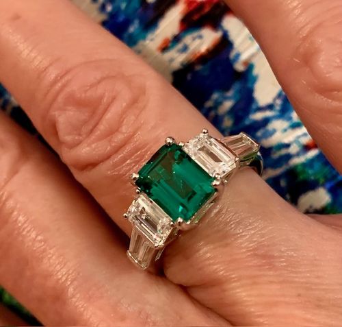 Customer photo review of 3-Stone Simulated Emerald Emerald Cut CZ Ring in Sterling Silver