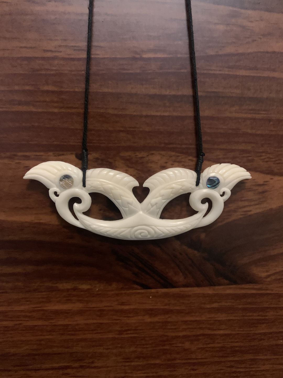 Customer photo review of 10cm Maori Bone Manaia Breastplate Necklace