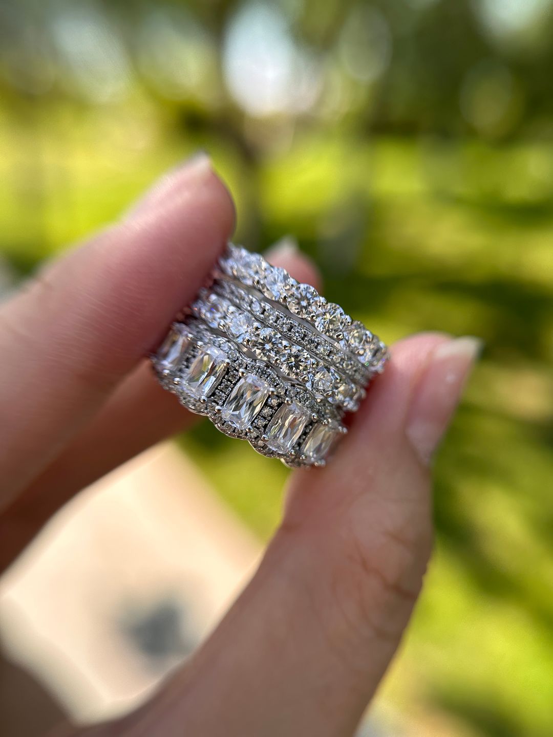 Customer photo review of S925 1.0Ct Cushion Cut 4PC Wedding Band Set Stackable Rings For Everyday Wear