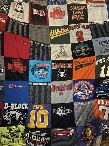 T-shirt quilt featuring bronchos, cougars by Kelly from IN
