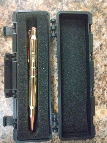 Customer photo review of .308 Real Bullet Casing Refillable Twist Pen - Tactical Gift Box - Polished Brass