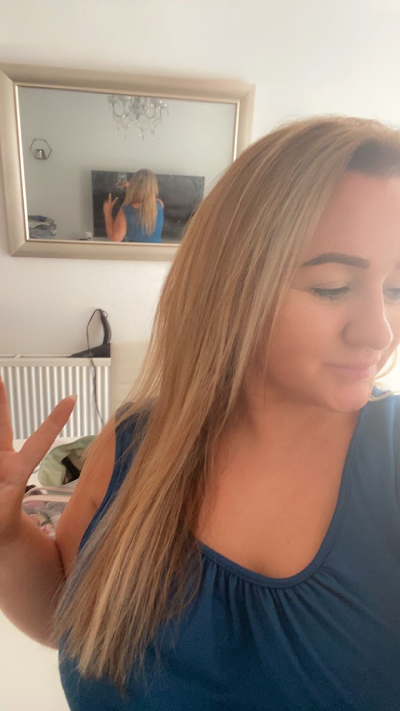 Customer photo review of 14" Seamless Five Piece Clip-in Human Hair Extension (95g)