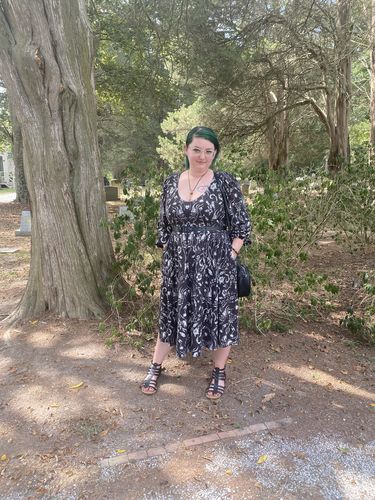 Customer photo review of Dark Forest Dress in Cottage Witch Toile Print