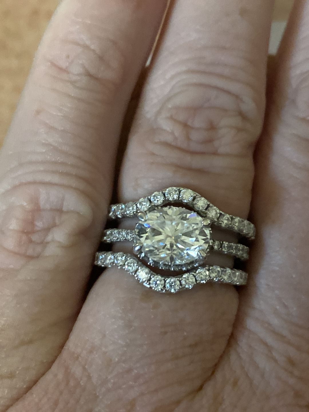 Customer photo review of Curved Pave Moissanite Half Eternity Wedding Band Stackable Ring