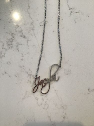 Customer photo review of DAINTY SCRIPT NAME NECKLACE