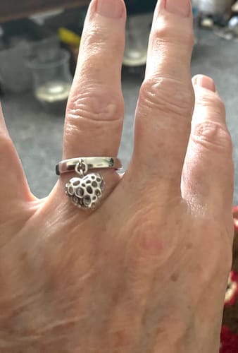 Customer photo review of Angel Heart Charm Ring with Tanzanite