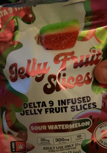 Customer photo review of Delta 9 THC Jelly Fruit Slices | 10-Count | 300mg | Sour Watermelon