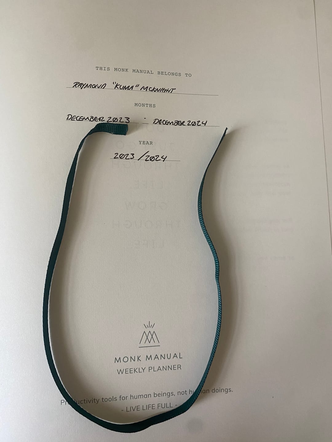 Customer photo review of Monk Manual™ Weekly Planner (Pre-Order)