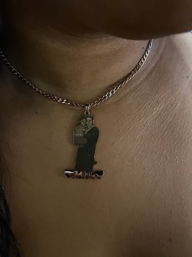 Customer photo review of Custom Photo Engraved Pendant Necklace