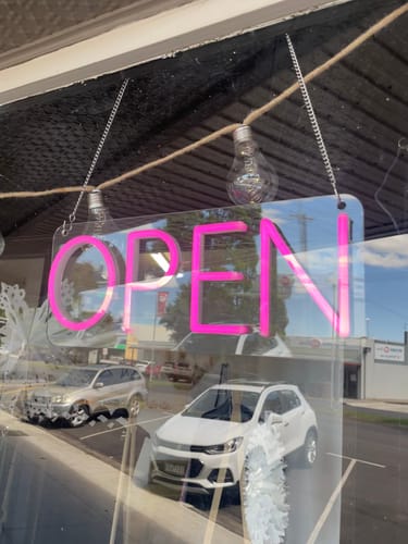 Customer photo review of Acrylic Base Open Signs