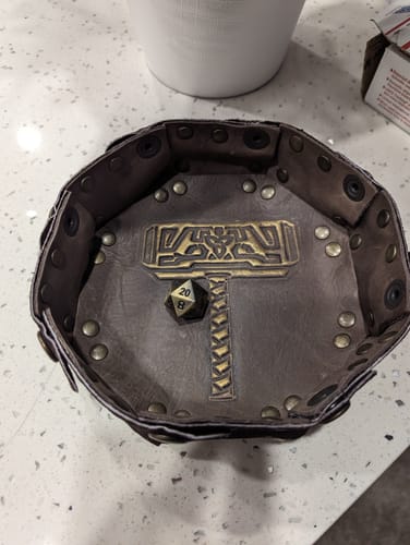 Customer photo review of Mjolnir Leather Dice Tray