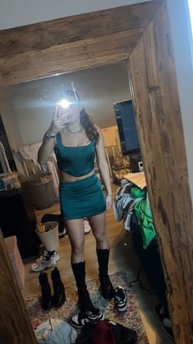 Customer photo review of SATIN CORSET PINE GREEN