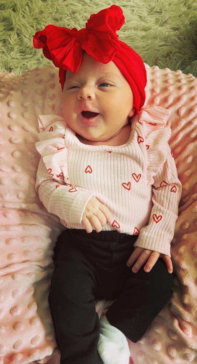 Customer photo review of Ruffled Headband-Bright Red