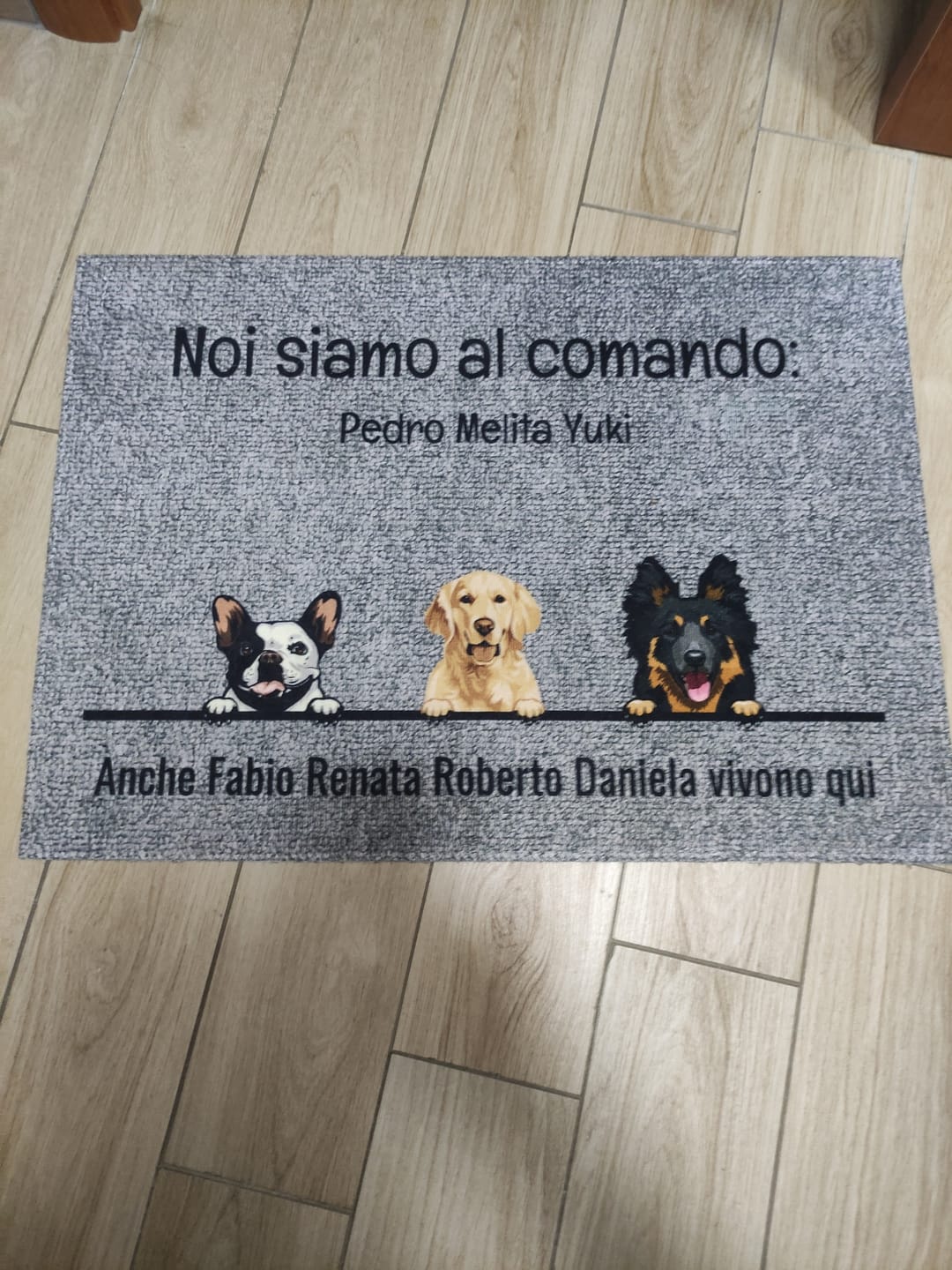 Customer photo review of Tutti i miei amici pelosi - Zerbino personalizzato