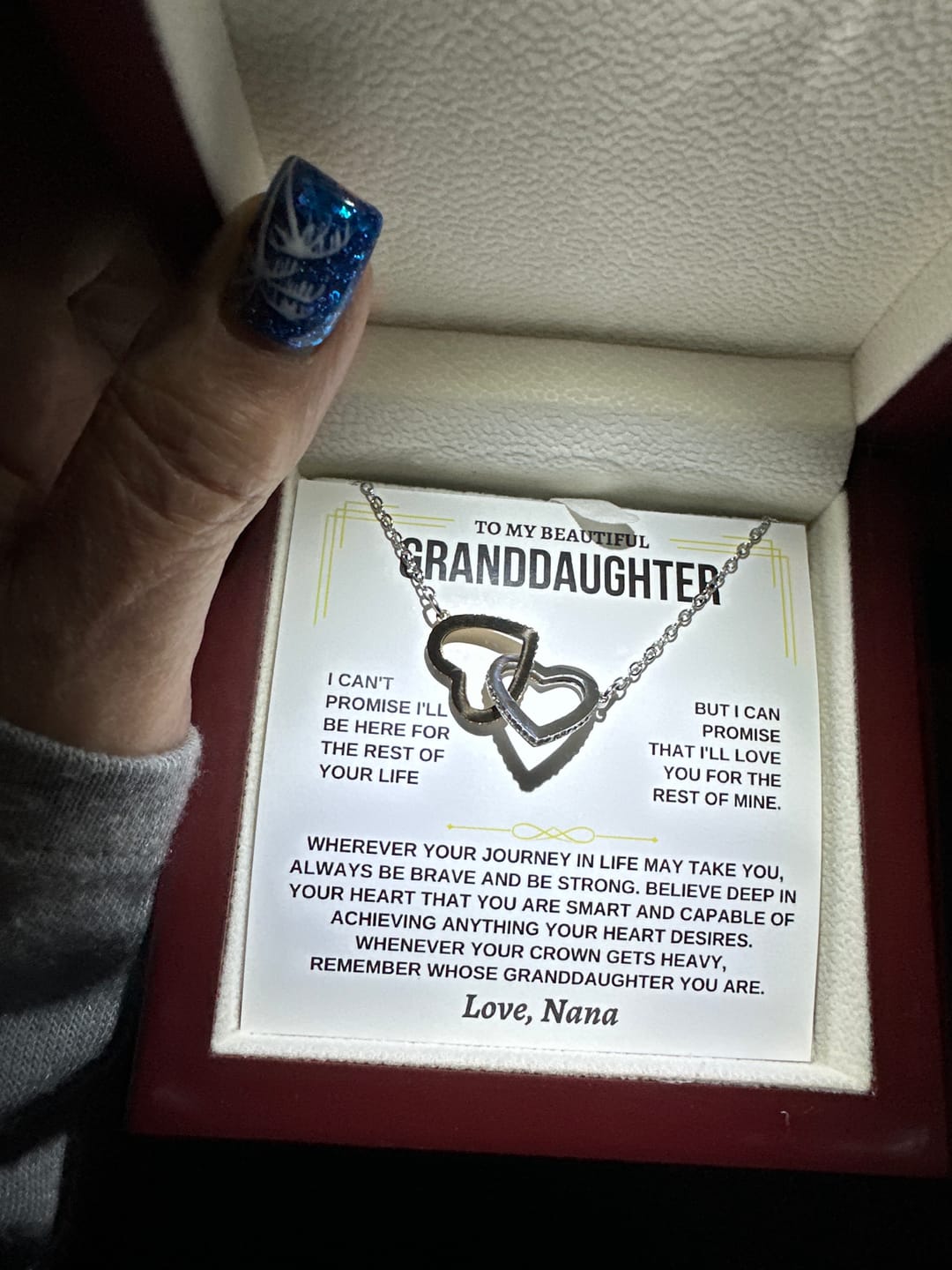 Customer photo review of [ALMOST SOLD OUT] To My Beautiful Granddaughter - Intertwined Hearts Keepsake Necklace Gift Set - SS117GM
