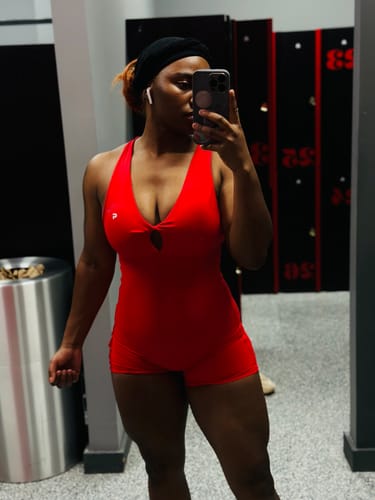 Customer photo review of TailoredFit Seamless Romper | Strawberry