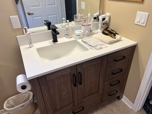 Customer photo review of CCS201 - 42" Brown Oak , Floor Standing Modern Bathroom Vanity, White Quartz Countertop, Matt Black Hardware** NO TAX TODAY **