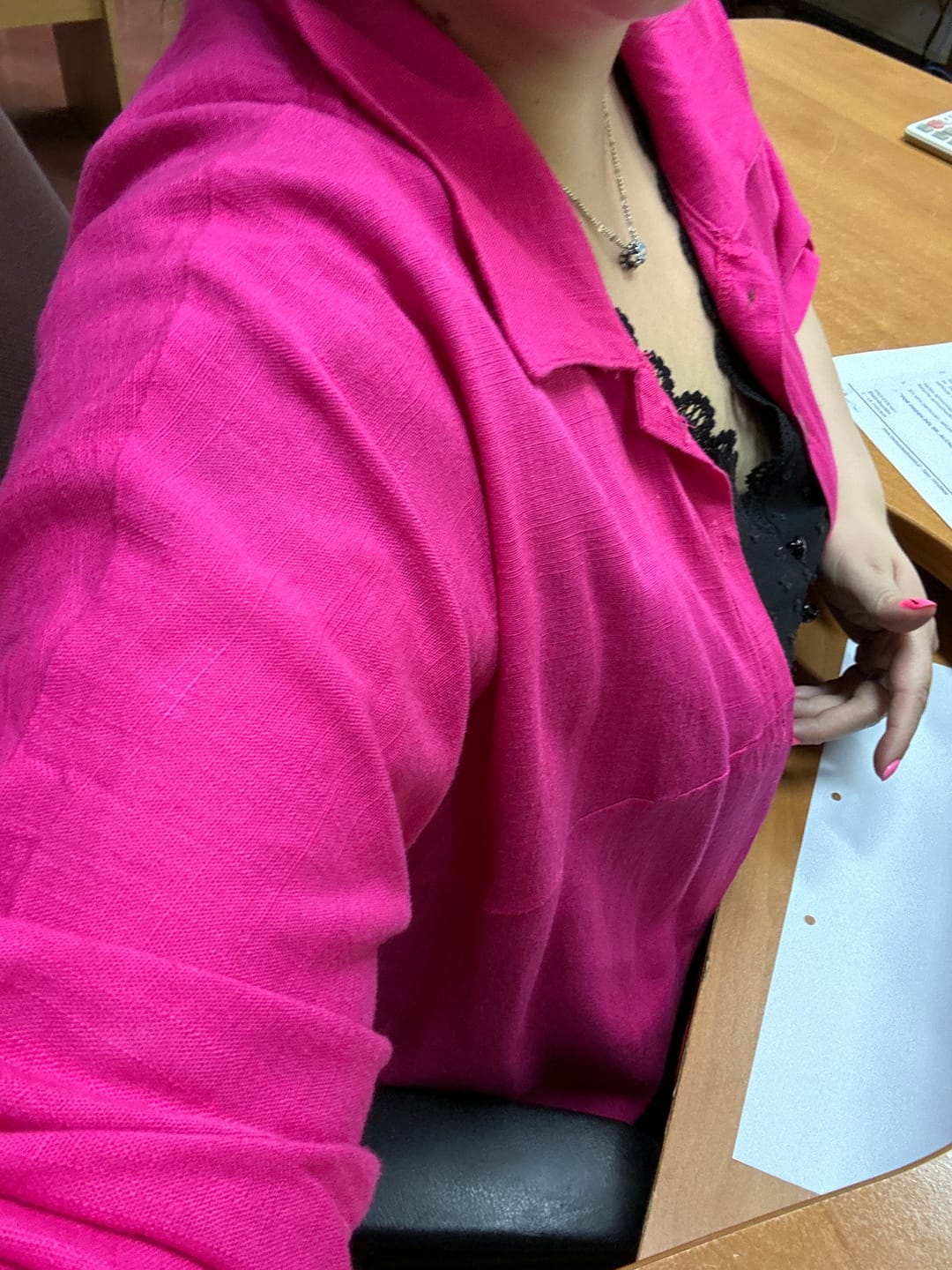 Customer photo review of Blusón Lino Botones De Madera Manga 3/4 Fucsia