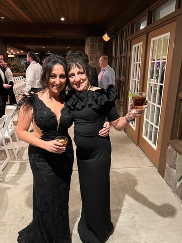 Customer photo review of Feather Cap Sleeve Lace Gown