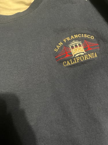 Customer photo review of Vintage San Francisco Sweatshirt Fits Mens Small Blue 90s Sweater