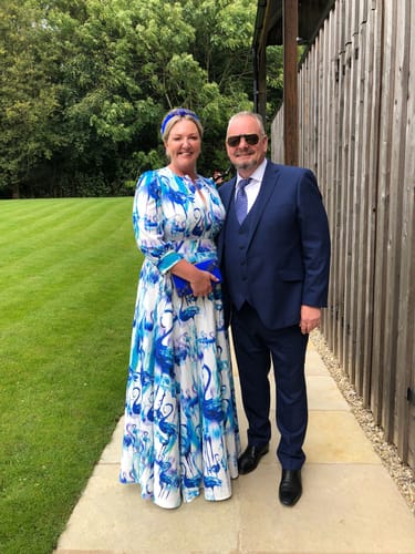 Customer photo review of Thea Maxi Long Dress Blue Flamingo Lagoon