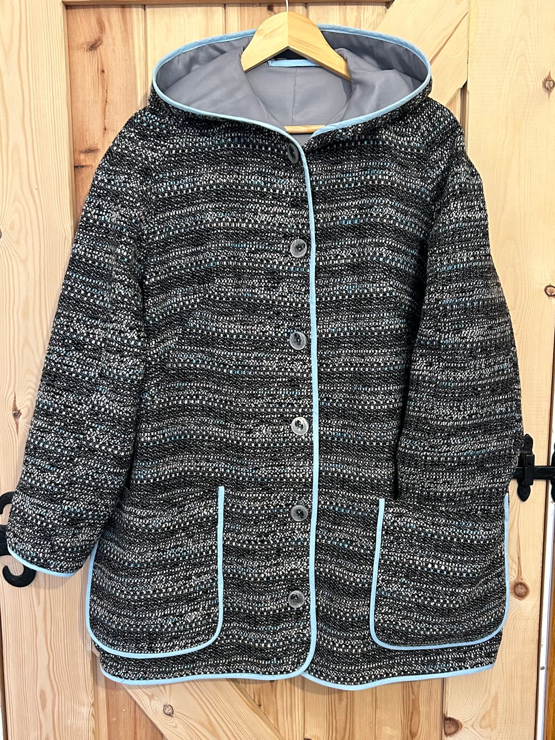 Customer photo review of Blue and Grey Boucle Fabric