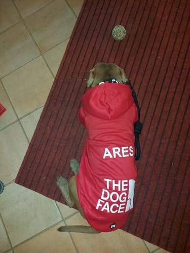 Customer photo review of Felpa "The Dog Face" Rossa Personalizzabile con nome