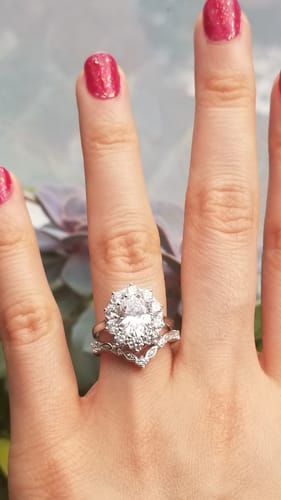 Customer photo review of Flower Halo CZ Ring in Sterling Silver