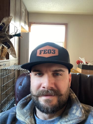 Customer photo review of Flat Bill Seven-Panel Leather Patch Hat - Richardson 168