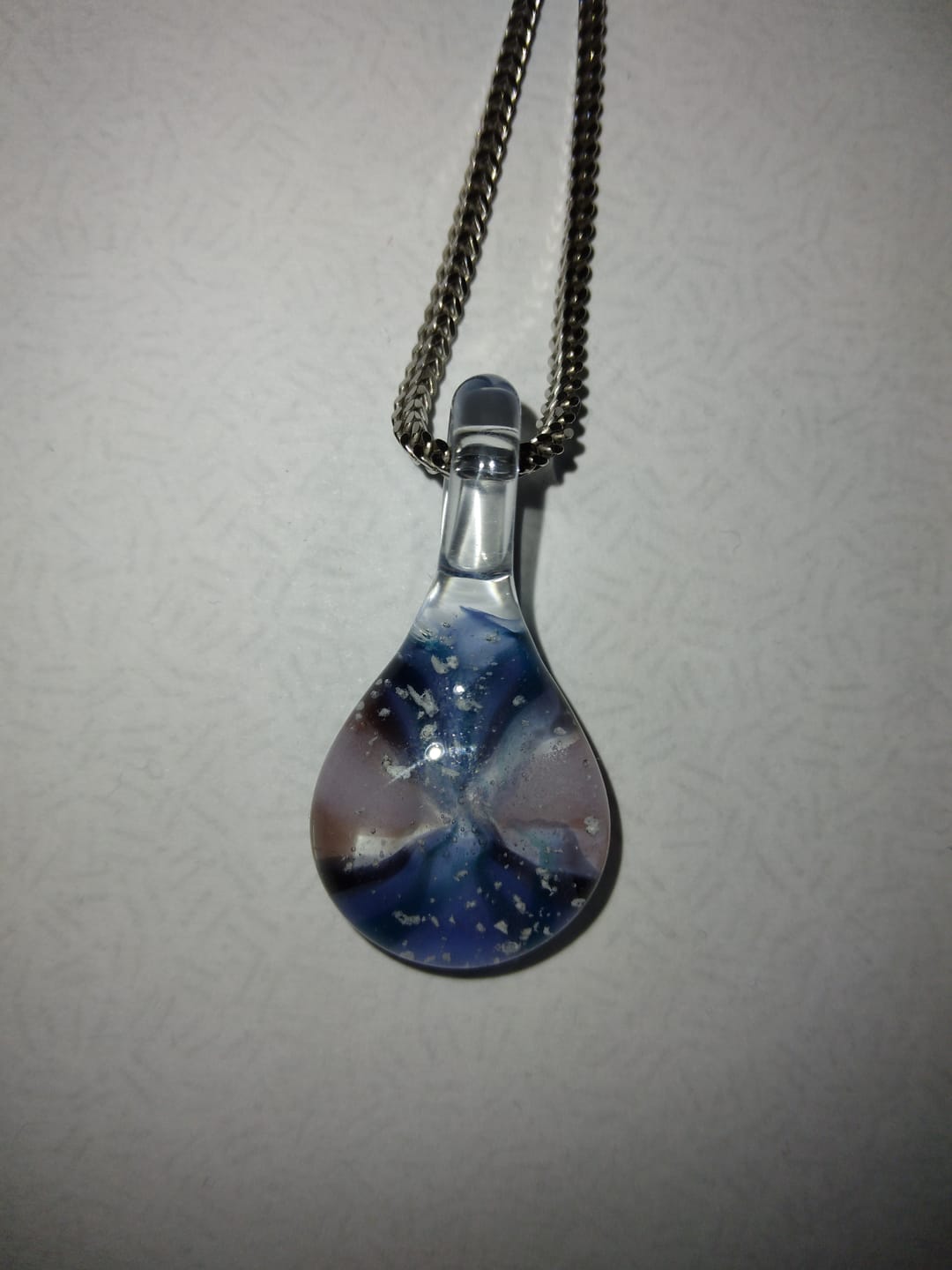 Customer photo review of Blue Swirl Pendant with Infused Cremation Ashes