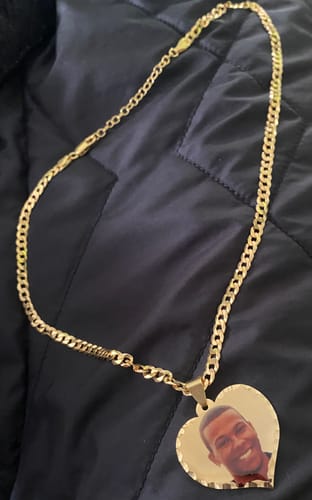 Customer photo review of Diamond Cut Heart Shape Photo Necklace