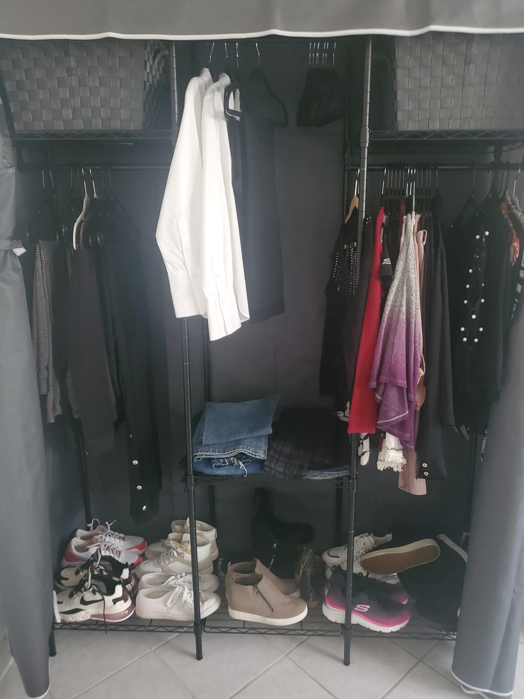 Customer photo review of Raybee 75.5"H Heavy Duty Clothes Rack with Cover,800LBS Portable Clothes Rack for Bedroom,Wire Garment Rack