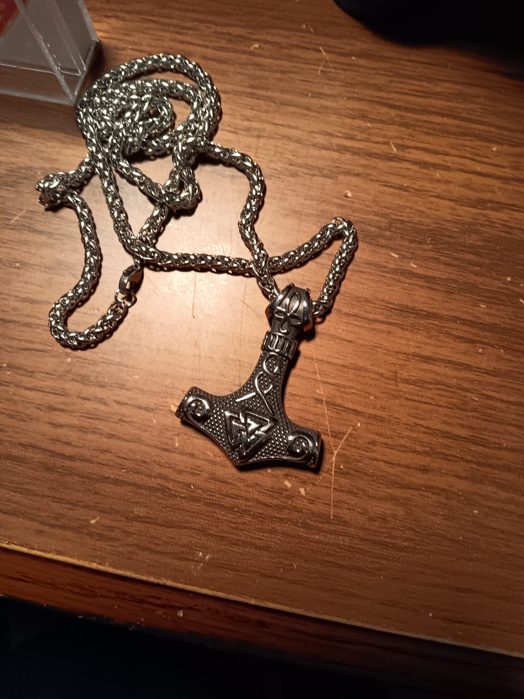 Customer photo review of Thor's Hammer & Valknut Decorated Necklace