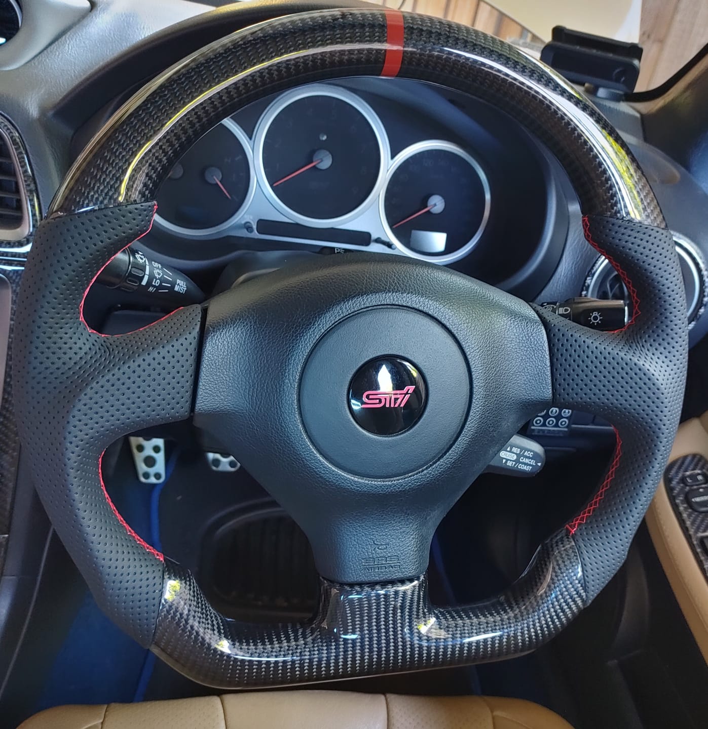 Customer photo review of 2005-07 Subaru WRX STI Carbon Fiber Steering Wheel