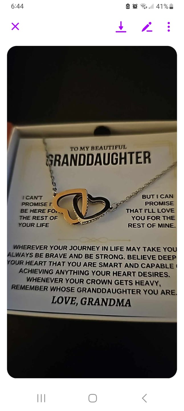 Customer photo review of [ALMOST SOLD OUT] To My Beautiful Granddaughter - Intertwined Hearts Keepsake Necklace Gift Set - SS117GM
