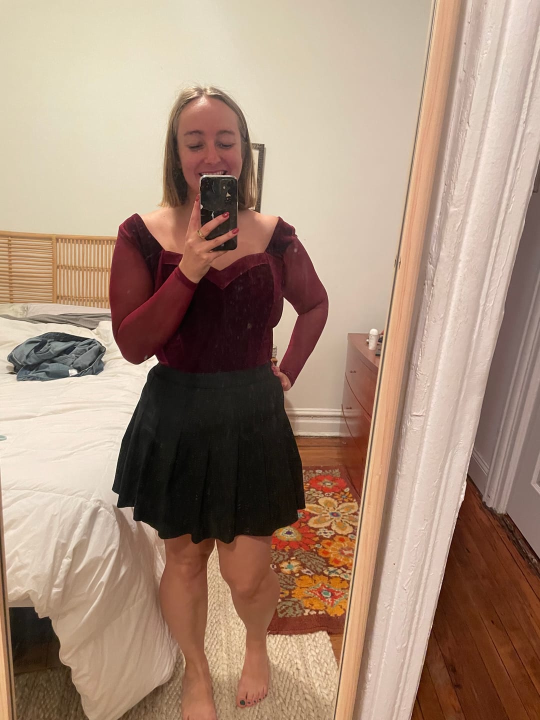 Customer photo review of 'Simone' Oxblood Fuller Bust Velvet Corset Top