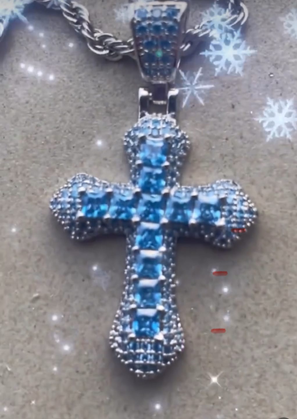 Customer photo review of BLUE CROSS PENDANT. - WHITE GOLD