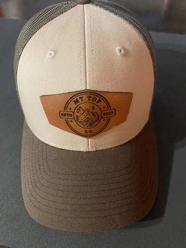 Customer photo review of Custom Leather Patch Trucker Hat - Richardson 115