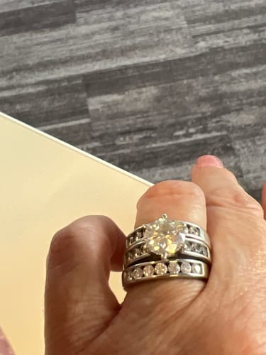 Customer photo review of Channel Set Moissanite Half Eternity Wedding Band Ring In Sterling Silver
