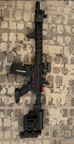 Customer photo review of AR 15 Red Ambi Charging Handle AR15 Butterfly Raptor