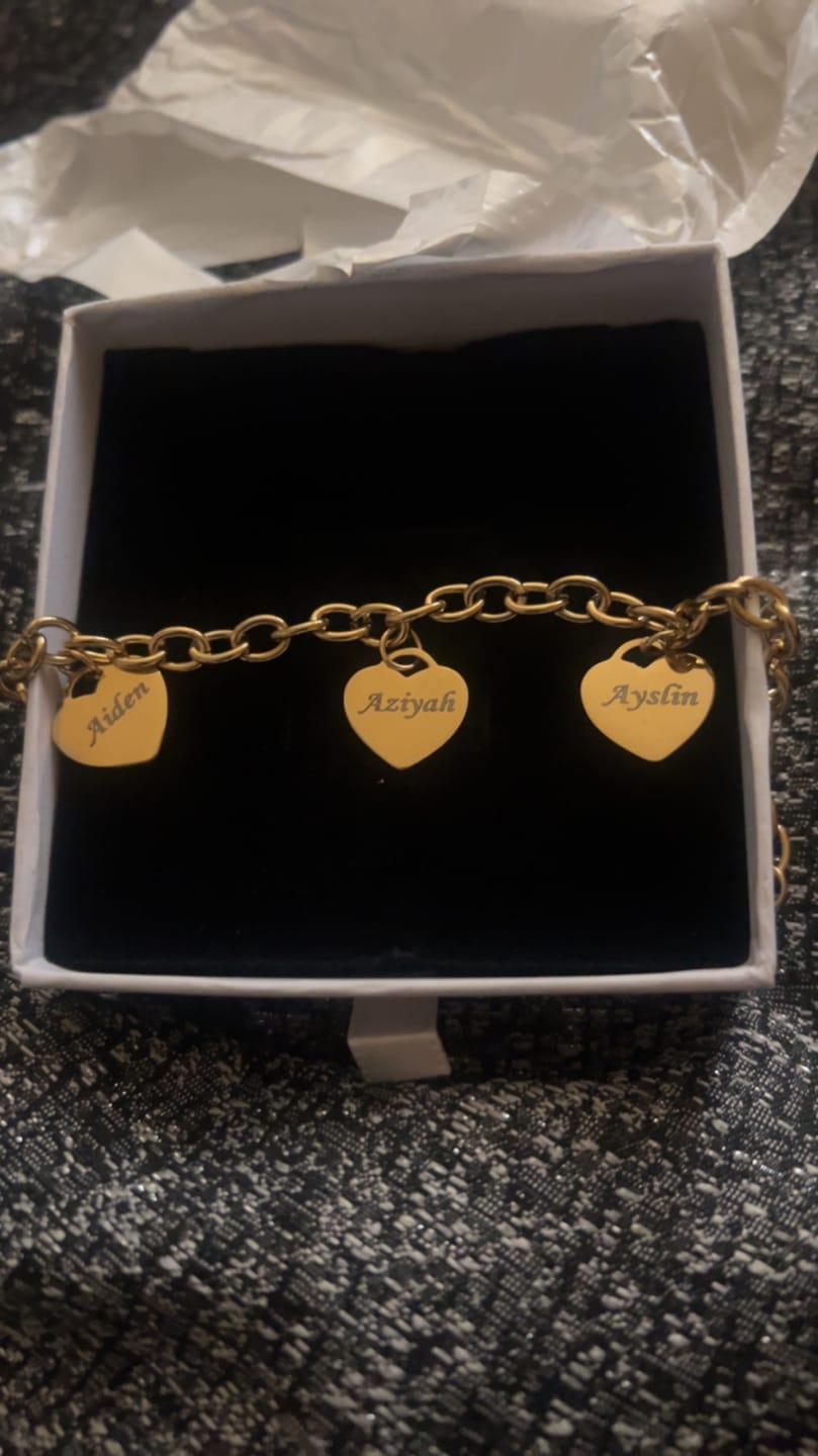 Customer photo review of Personalized Heart Engraved Bracelet - With 1-5 Charms