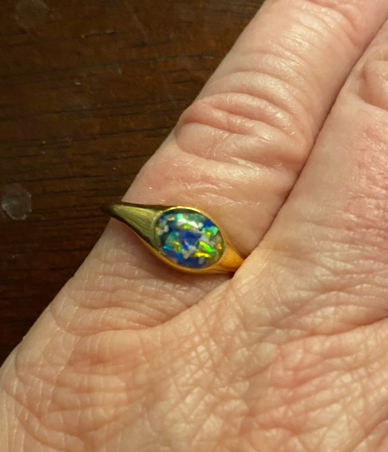 Customer photo review of Golden Oval Ring with Cremation Ashes