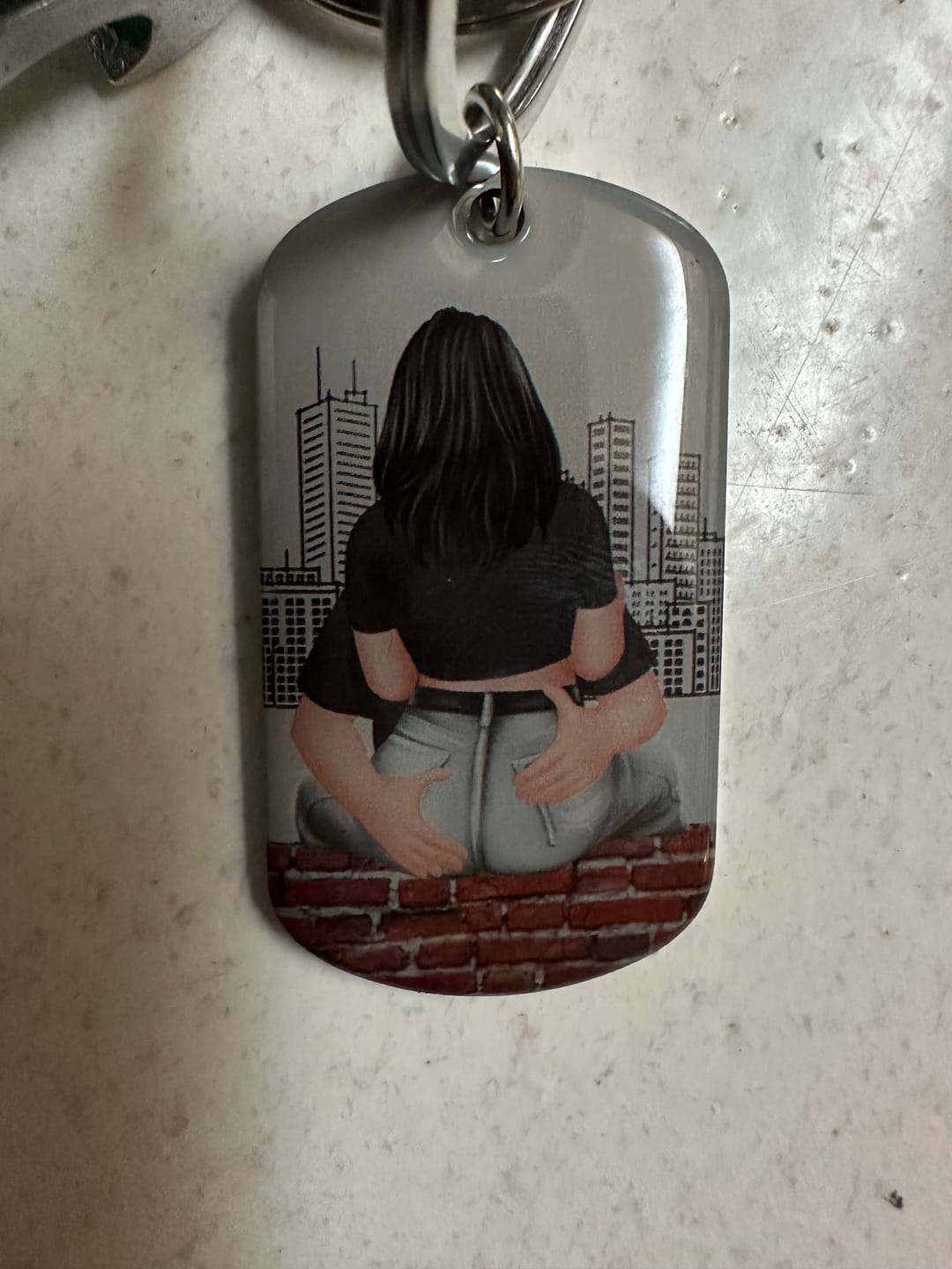 Customer photo review of Drive Safe - Personalized Engraved Stainless Steel Keychain